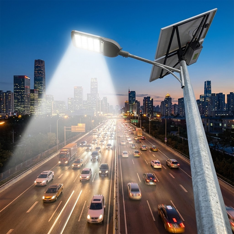 Dual arm solar street light installation