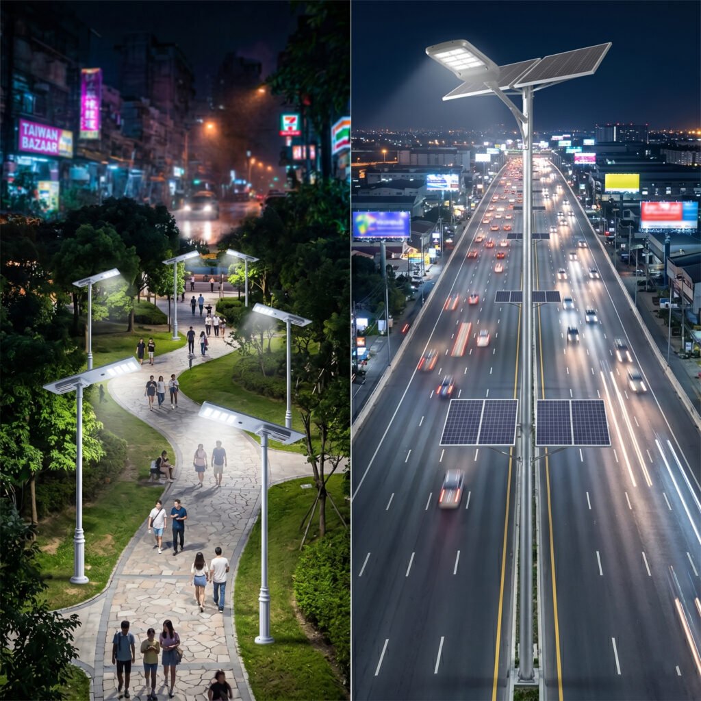 Comparison of all in one vs split type solar street light for different projects