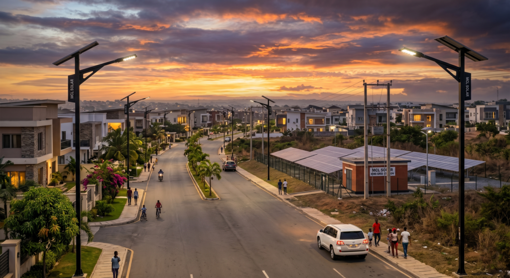 MCL Solar All-in-One street lights powering a residential project in Nigeria