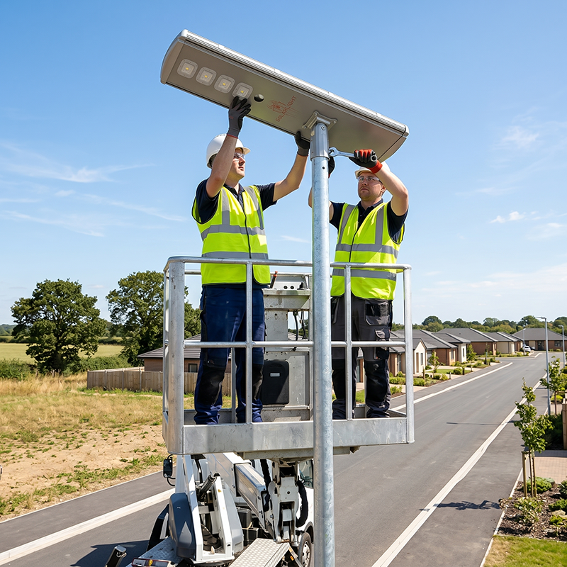 Fast and simple installation of an all in one solar street light system