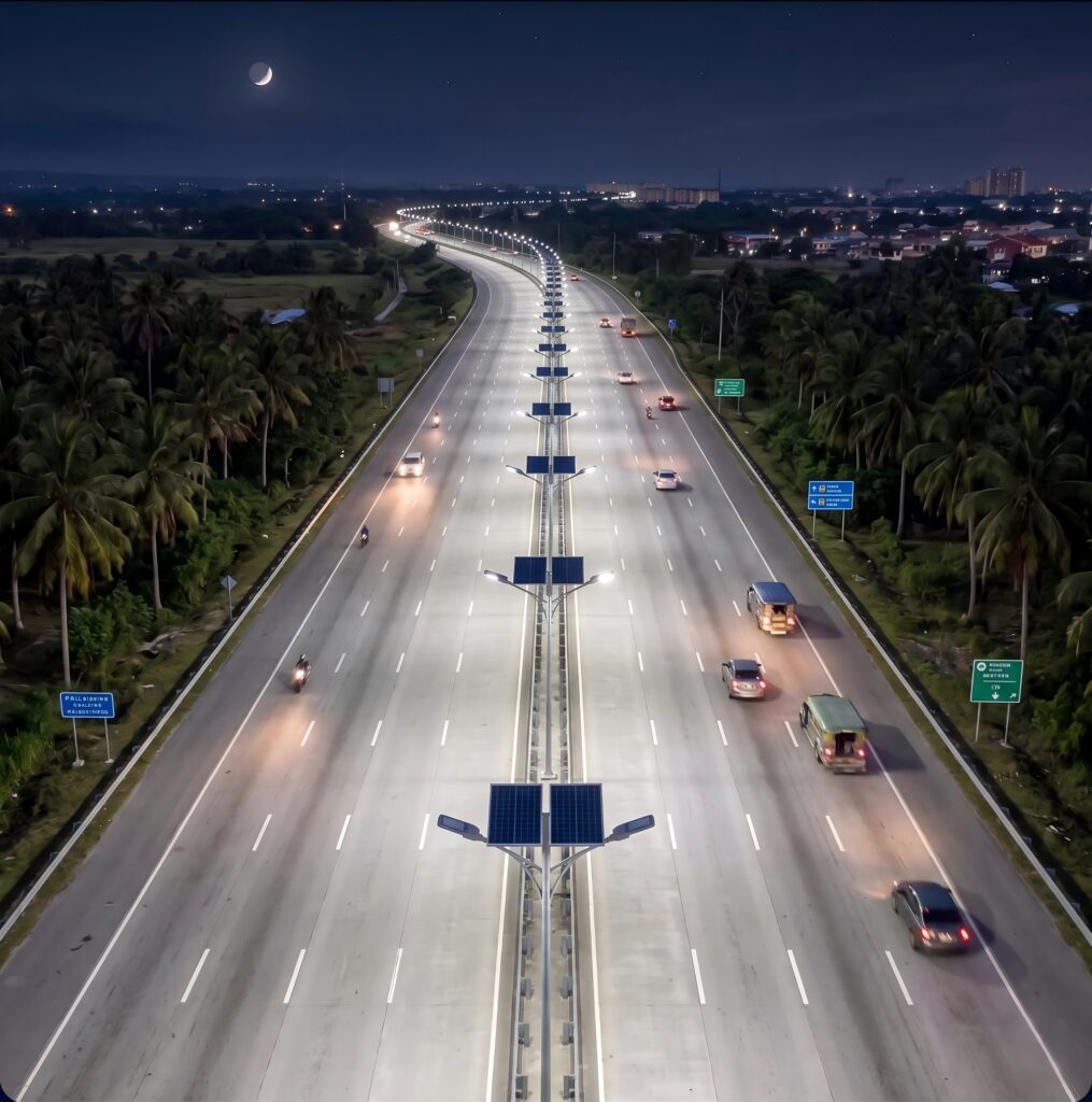 : High power M-Series split-type solar street light highway installation in the Philippines.