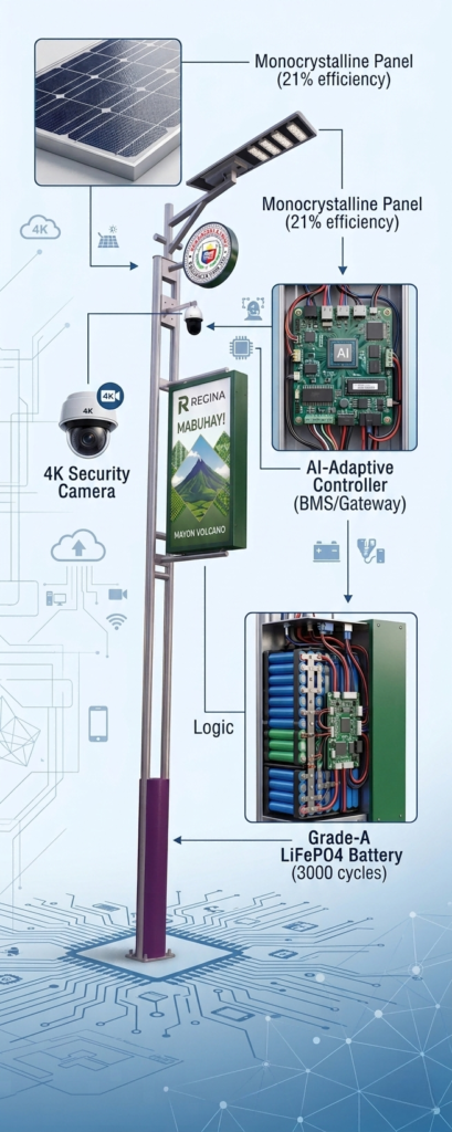 Internal components of a smart solar street light with camera
