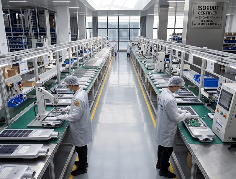 MCL Solar factory in Zhongshan assembling high power solar street lights