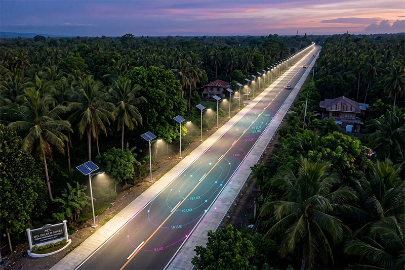 MCL Solar high power solar street light highway installation for a Philippines municipal project.
