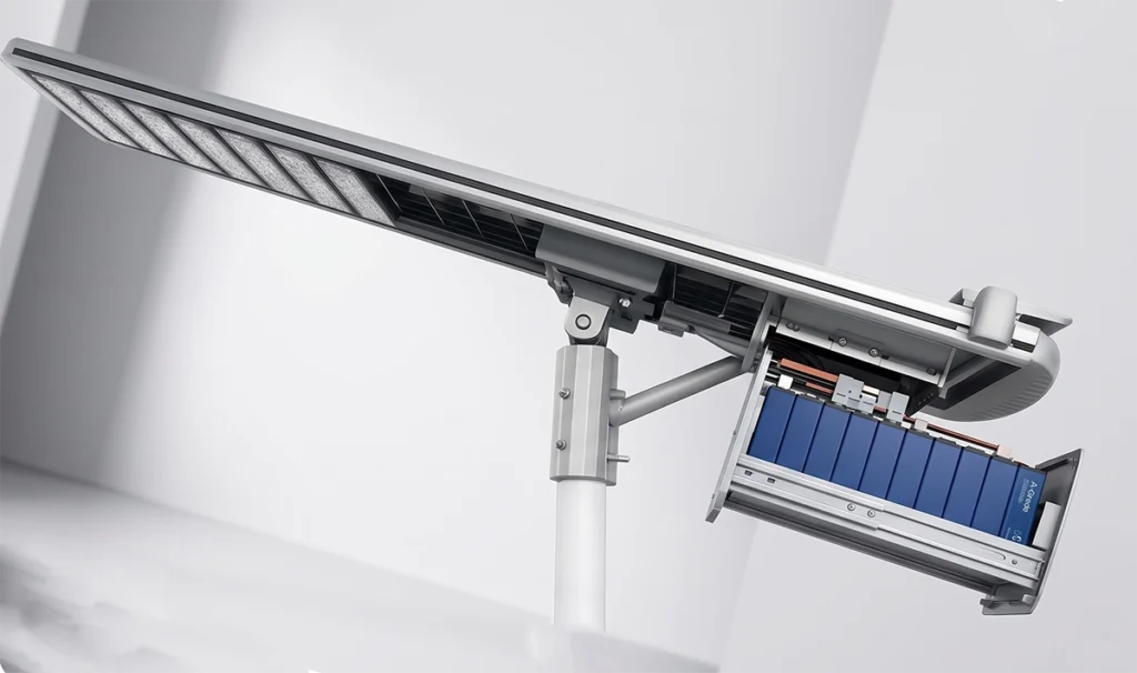 Modular-all-in-one-solar-street-light-with-removable-sliding-battery-drawer-design