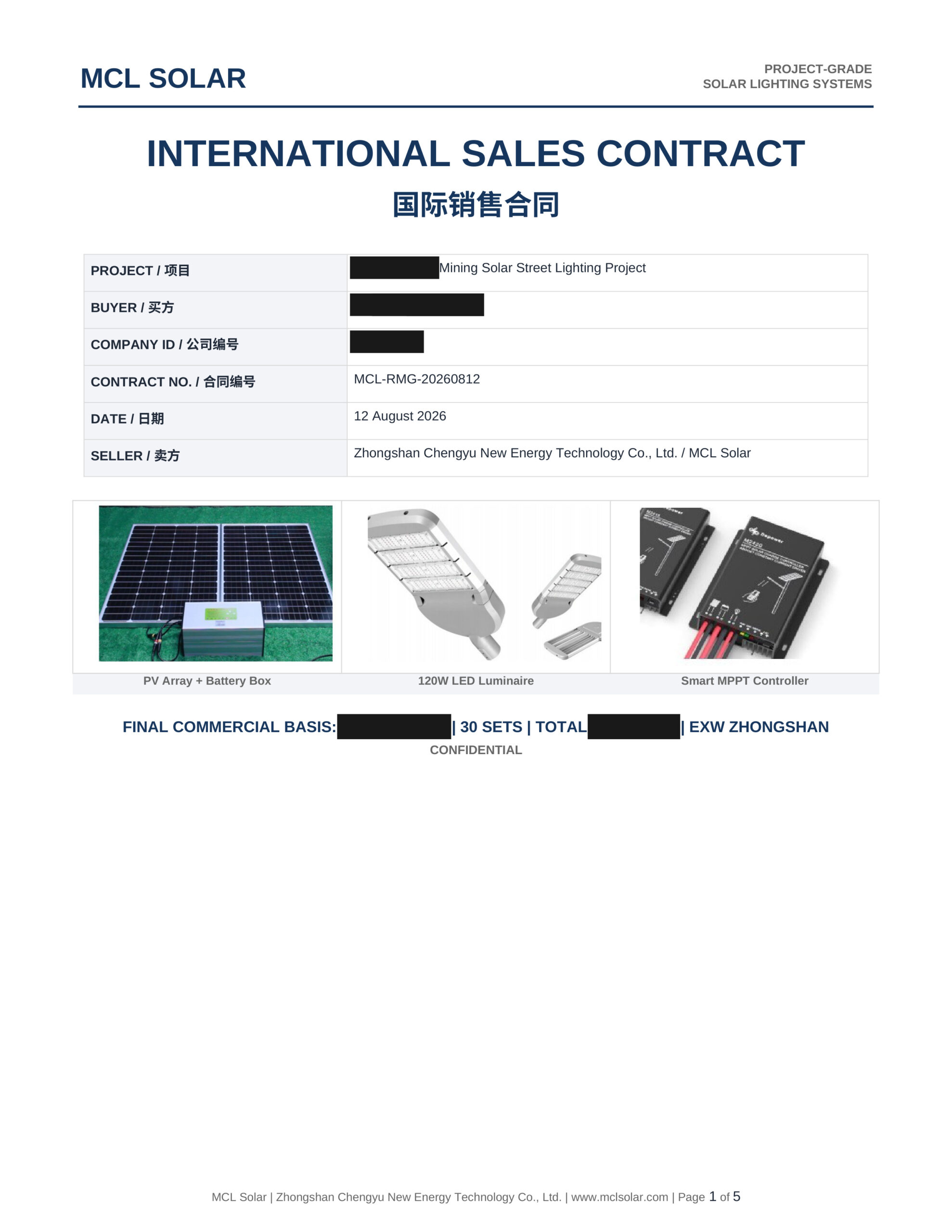 Georgia Open-Pit Mining Illumination Project Official International Sales Contract Page 1 Redacted