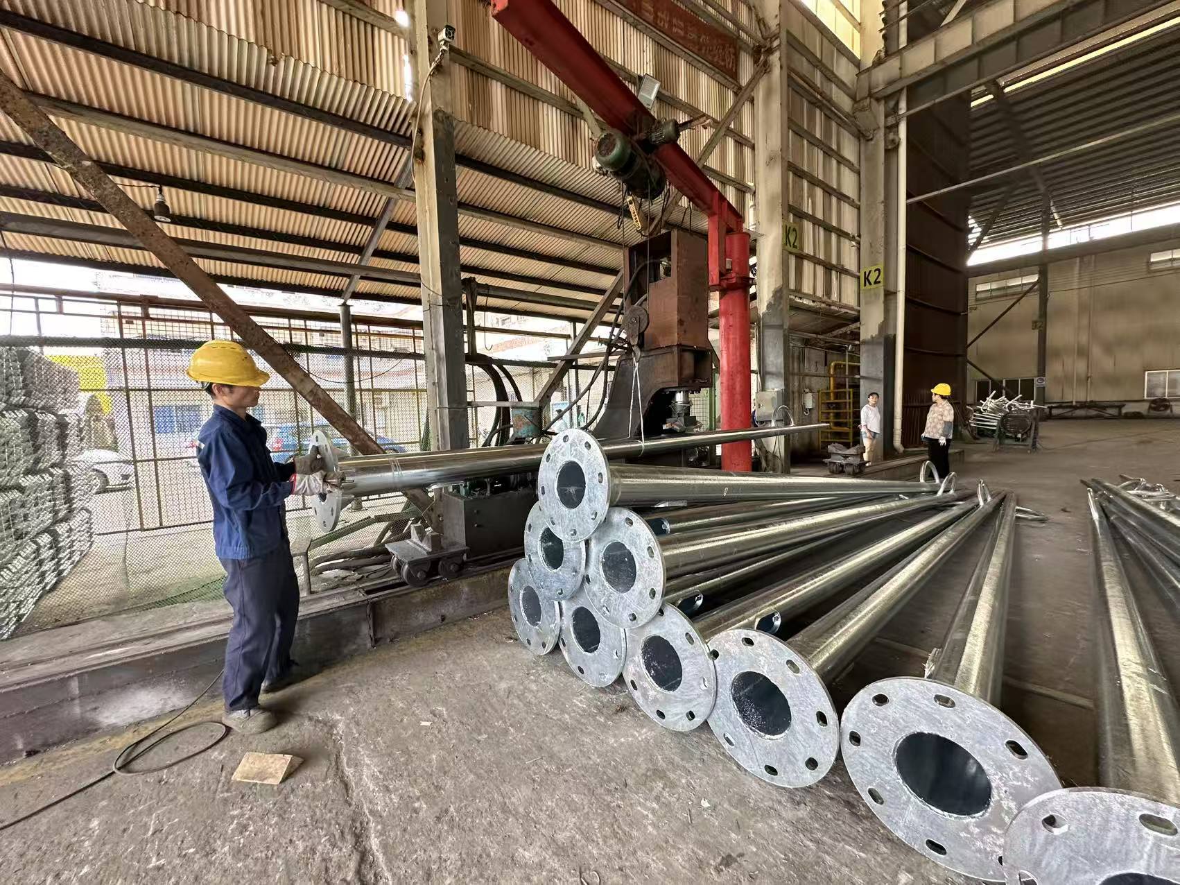 MCL Solar Azerbaijan 6M 7M Conical Steel Pole Inspection Under Crane